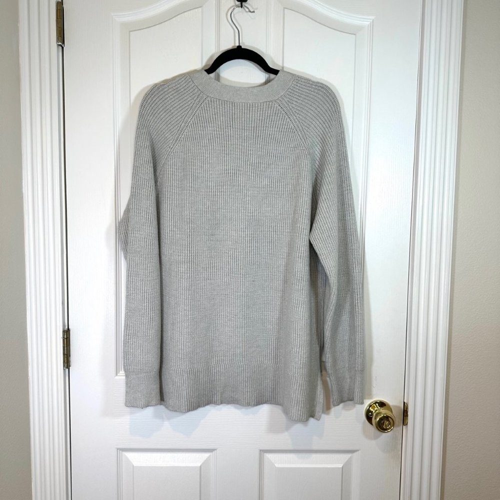 Gray Long Sleeve V-Neck Oversized Ribbed Knit Cozy Relaxed Fit Sweater XL - Picture 7 of 10